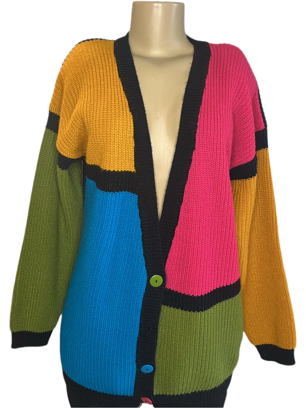 Vintage 80s In The Park Color Block Sweater